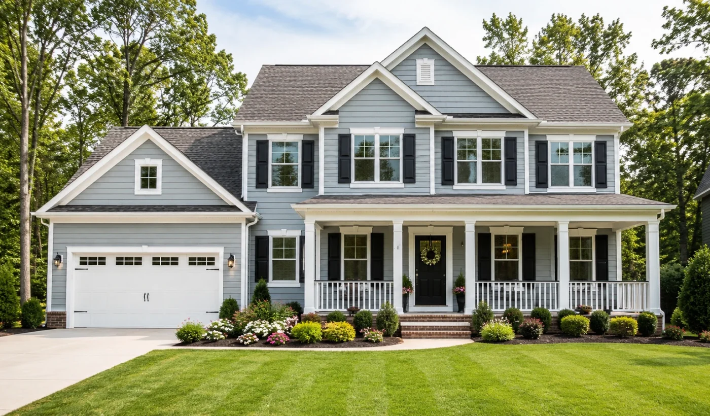 Freshly painted North Carolina home exterior in clean mild weather