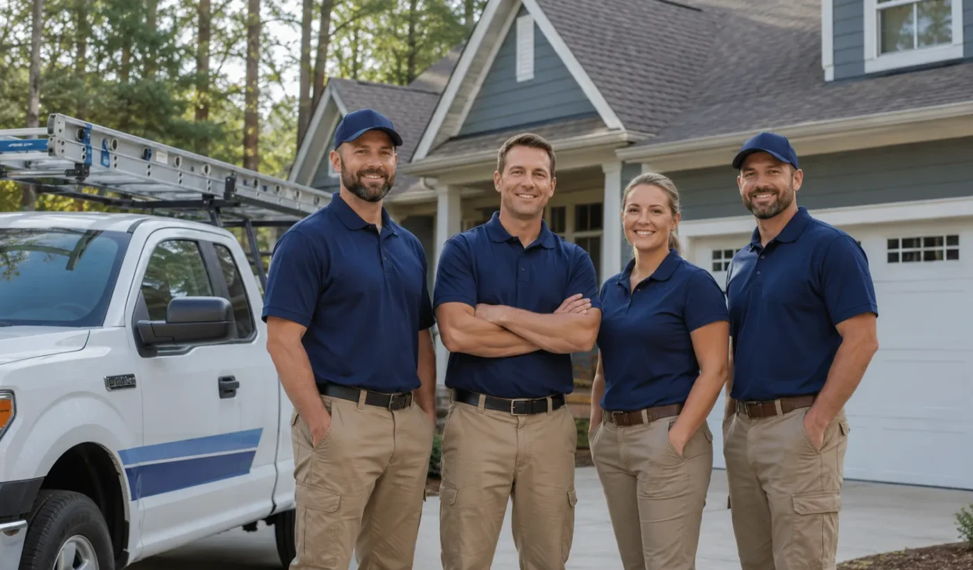 Local home service team outside a North Carolina home representing contractor estimate comparison