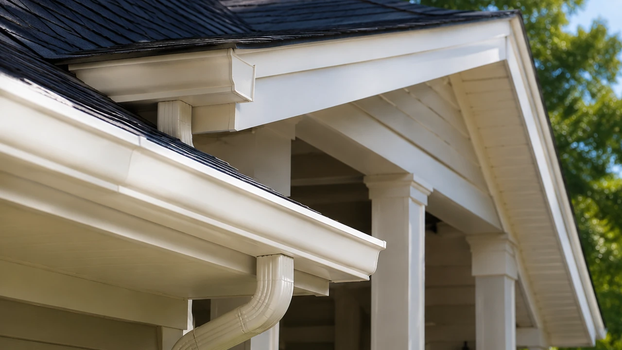 White seamless K-style aluminum gutters installed on a Chapel Hill NC home