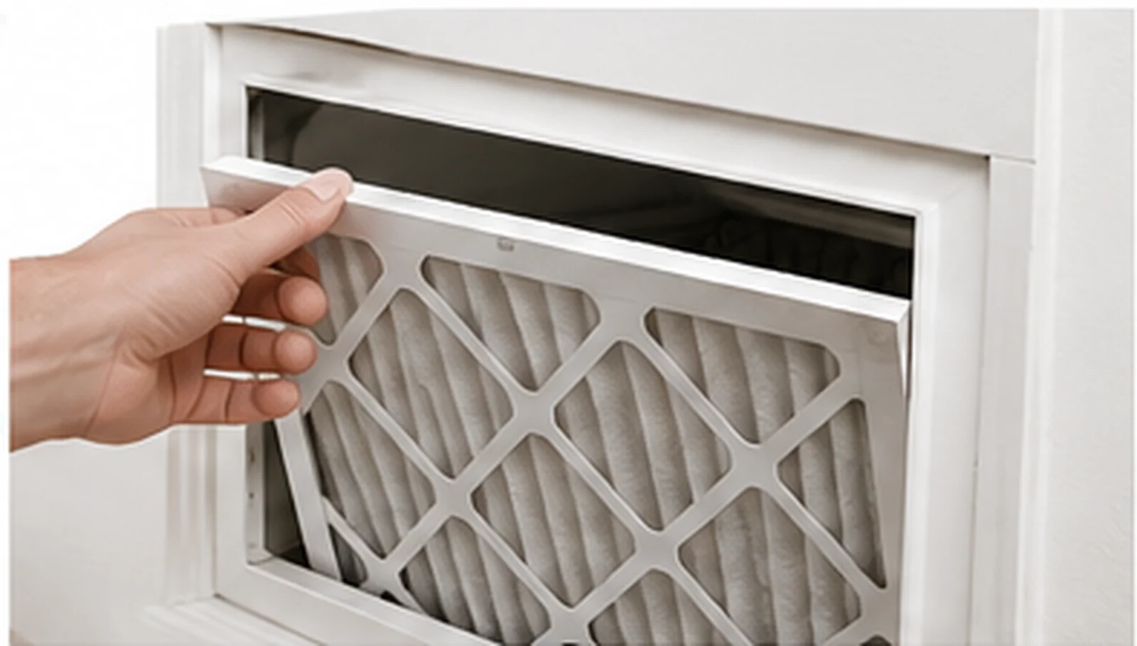 Homeowner replacing an HVAC air filter as part of routine North Carolina maintenance