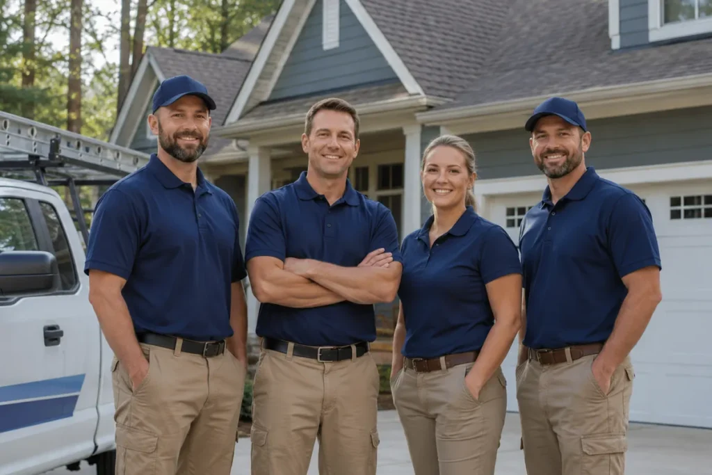 Home service professionals outside a North Carolina residence