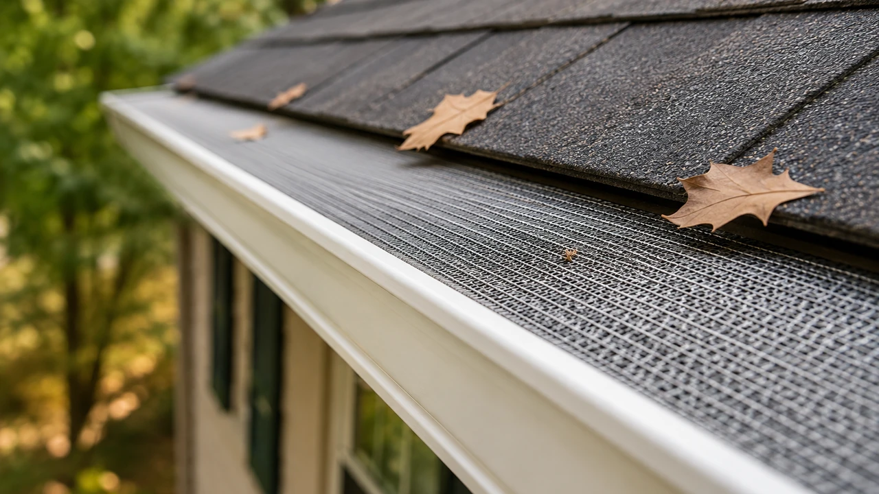 Micro-mesh gutter guard installed on a white gutter on a Chapel Hill NC home