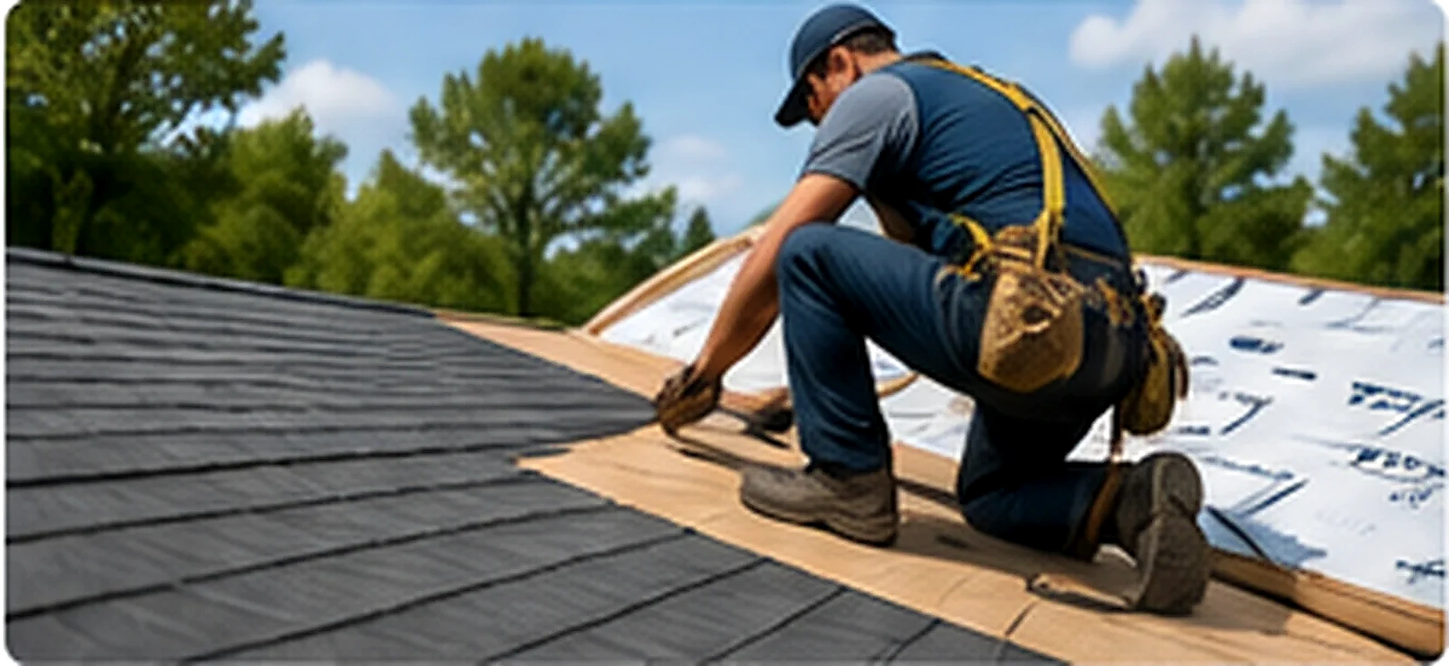 Roofing contractor installing asphalt shingles on a North Carolina home
