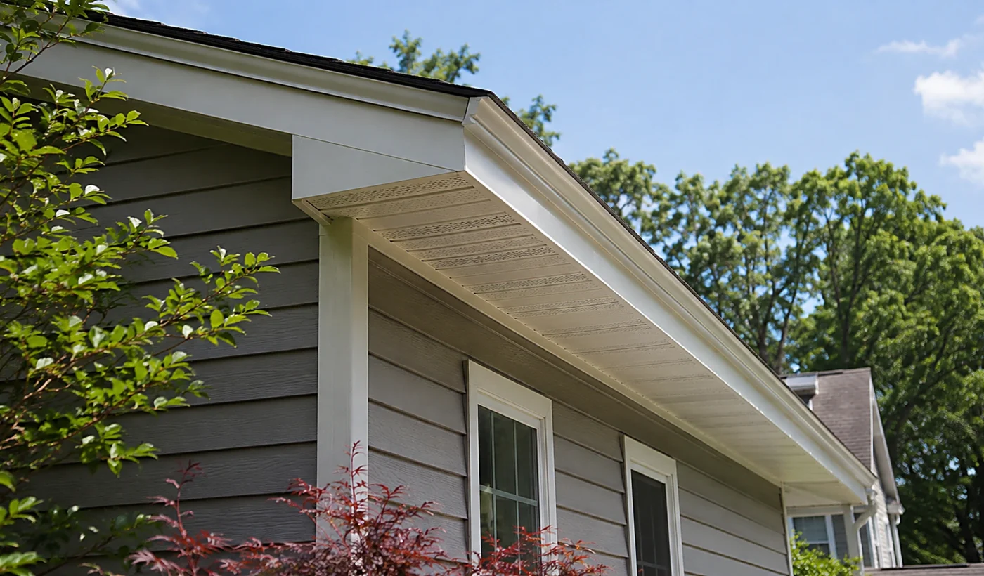Soffit and fascia repair cost in Durham NC illustrated by a home with clean repaired soffit and fascia